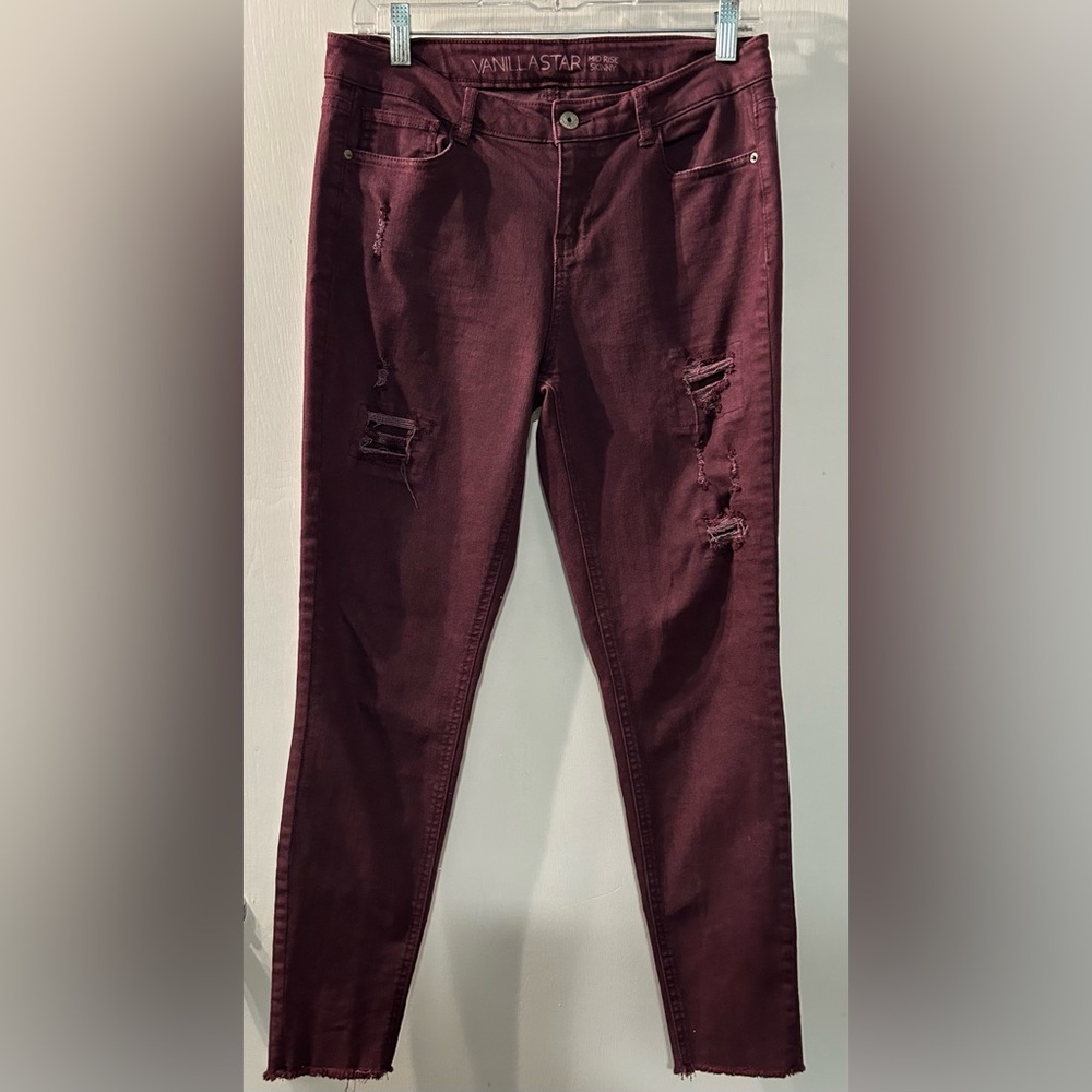 Vanilla Star Maroon Junior Skinny Jeans Size 9 (30”X27”) no hem